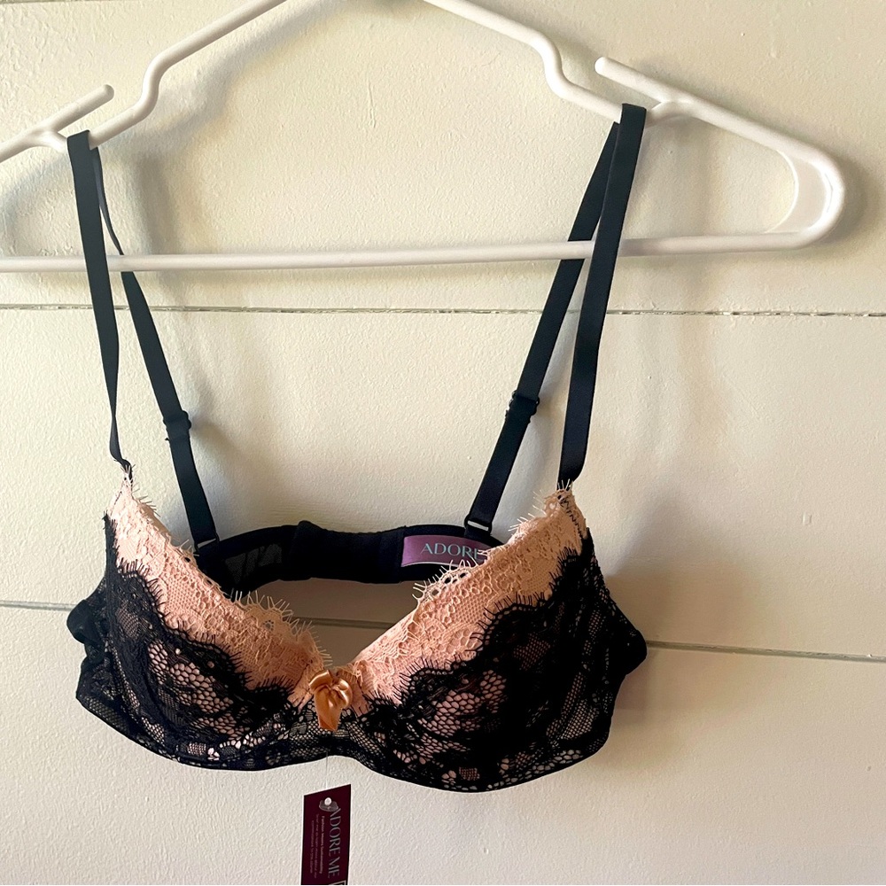 Black with pink lace push up bra